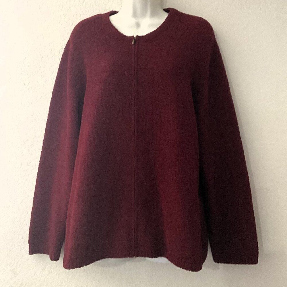CJ Banks Burgundy Full Zip Sweater Jacket Plus 1X Cozy GrandmaCore